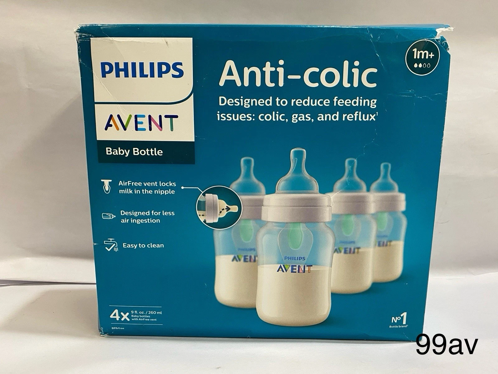 Philips Avent Anti-Colic Bottle W/ AirFree Vent Blue 9 oz 4 Ct. Baby Bottle"New"
