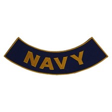NAVY Embroidered Rocker Patch - 10" x 2" Large Blue & Gold Biker Vest Jacket DIY