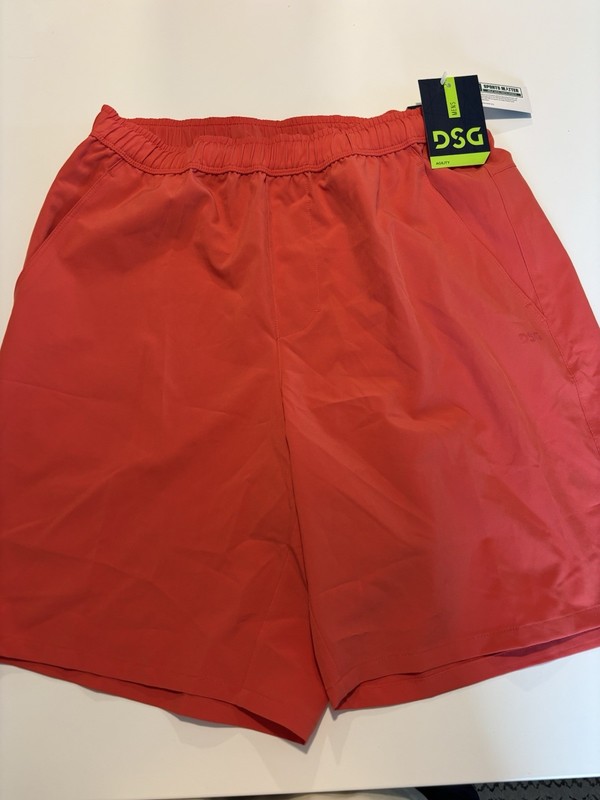 DSG Agility Shorts, Men's S Coral, Lightweight Gym Short, Athletic Fit 8” Inseam
