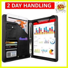 Zippered Portfolio Organizer, Leather Padfolio with 3 Ring Binder, Profession...