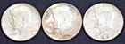 Lot of 3 1964 Kennedy Half Dollars Silver Coins 1 Denver Mint 2 No Mint Mark