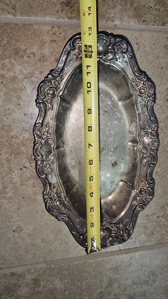 Plato plateado vintage aproximado 13"x 8" COMO ESTÁ necesita pulido Foto 4 de 4