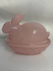 New ListingVintage Pink Depression Glass Pink Rabbit On Basket Nest Covered Dish