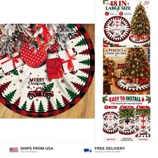 Red buffalo plaid Christmas tree skirt 48 inch short plush mat