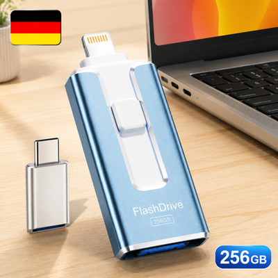 Speicherstick 256GB Push-Pull Aluminium für iPhone Android Mac Lightning Stick