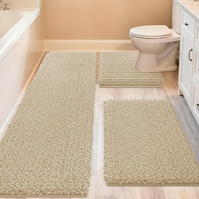 Bathroom Rug Set 3 Pieces Extra Large Beige Non Slip ACCUMTEK Upgrade Ultra Soft