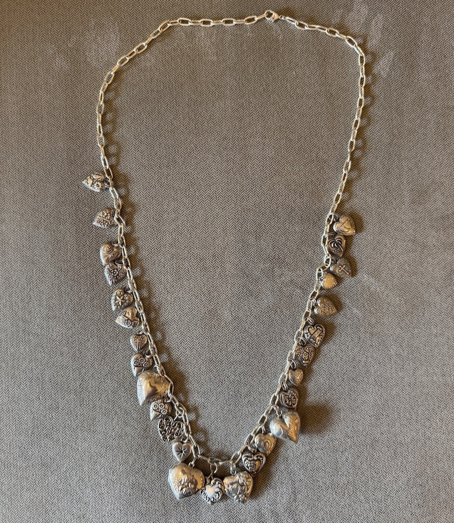 Vintage Sterling Silver Loaded 27 Puffy Heart Charms & Lockets necklace