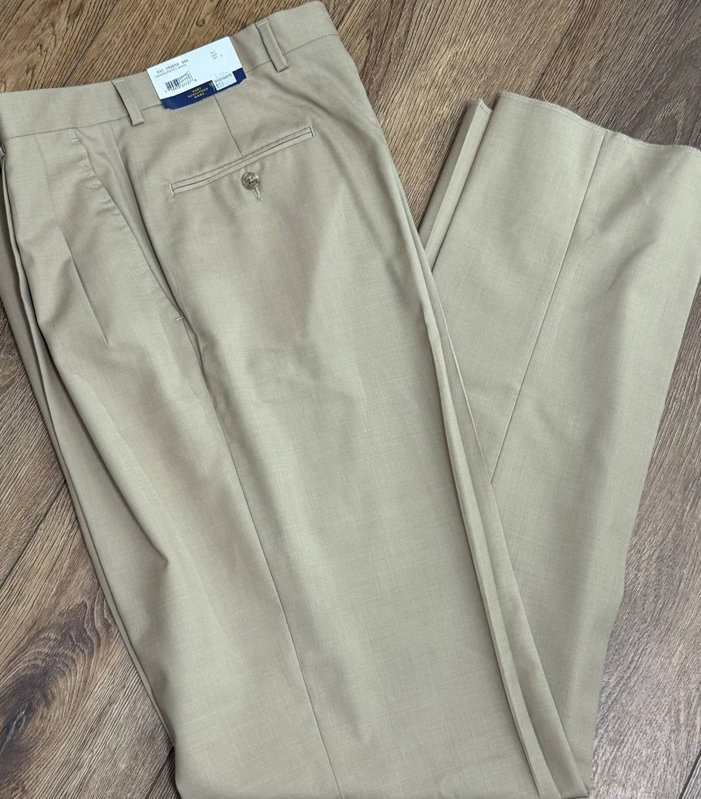 NEW Hart Schaffner Marx Tan Beige Pleated Dress Trouser Pants 100% Wool Sz 44L