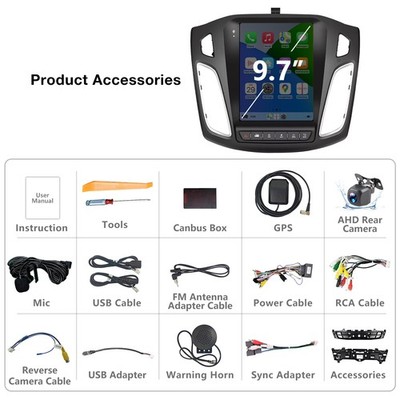 9.7in For Ford Focus 2012-2018 Carplay Android 13 Car Stereo Radio GPS Navi WIFI
