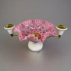 Vintage FENTON CENTERPIECE BOWL & CANDLE HOLDER MILK GLASS & CRANBERRY COIN DOT