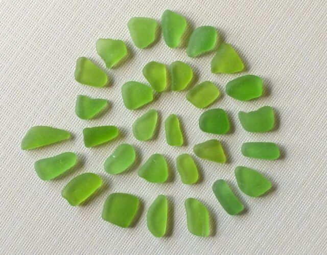 30 Pcs BRIGHT LIME GREEN Beach Combed Sea Glass Jewelry Quality SMALLS