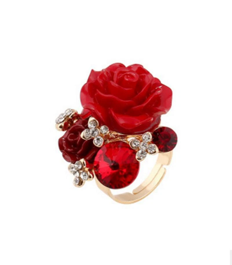 New Fashion Sweet Resin Rose Adjustable Personality Ring National Wind Ring - Image 2 of 3
