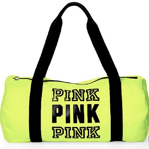 Victoria’s Secret VS PINK Light Weight Duffle Bag Neon Yellow Black Logo NWT