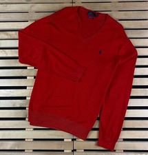 Men  s Sweater Long Sleeved Polo by Ralph Lauren Size L Red V Neck