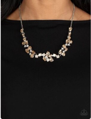 NEW WT PAPARAZZI WELCOME TO THE ICE AGE BROWN RHINESTONE SILVER NECKLACE EARRING