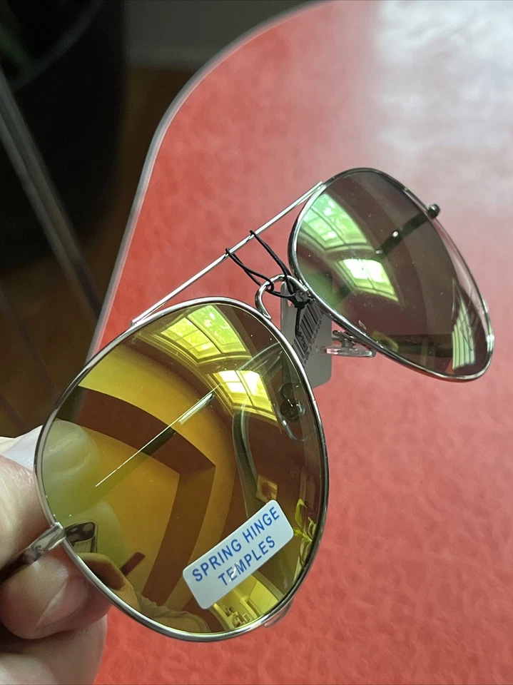 Mens Aviator Sunglasses Designer Metal Frames UV400 Yellow mirrored Aviators! - Image 4 of 4