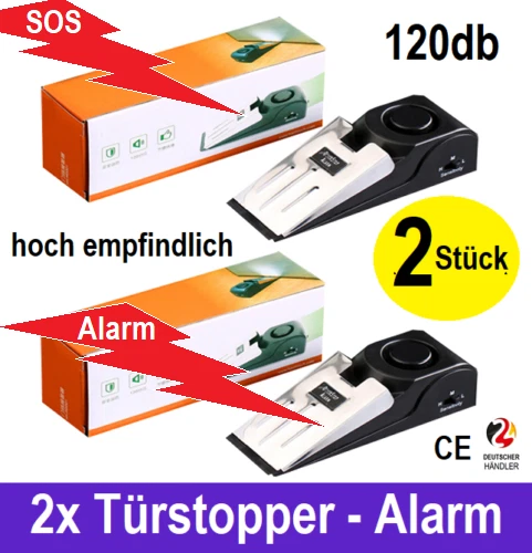 2 Tür Stopper Alarm Türstopper Türalarm Alarmanlage Türkeil Einbruchschutz 120db