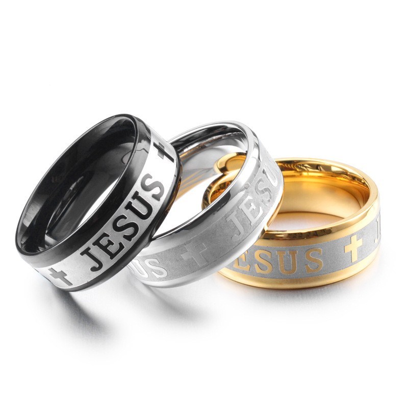 8mm Jesus Cross Prayer Ring Titanium Stainless Steel Men Women's Band ...