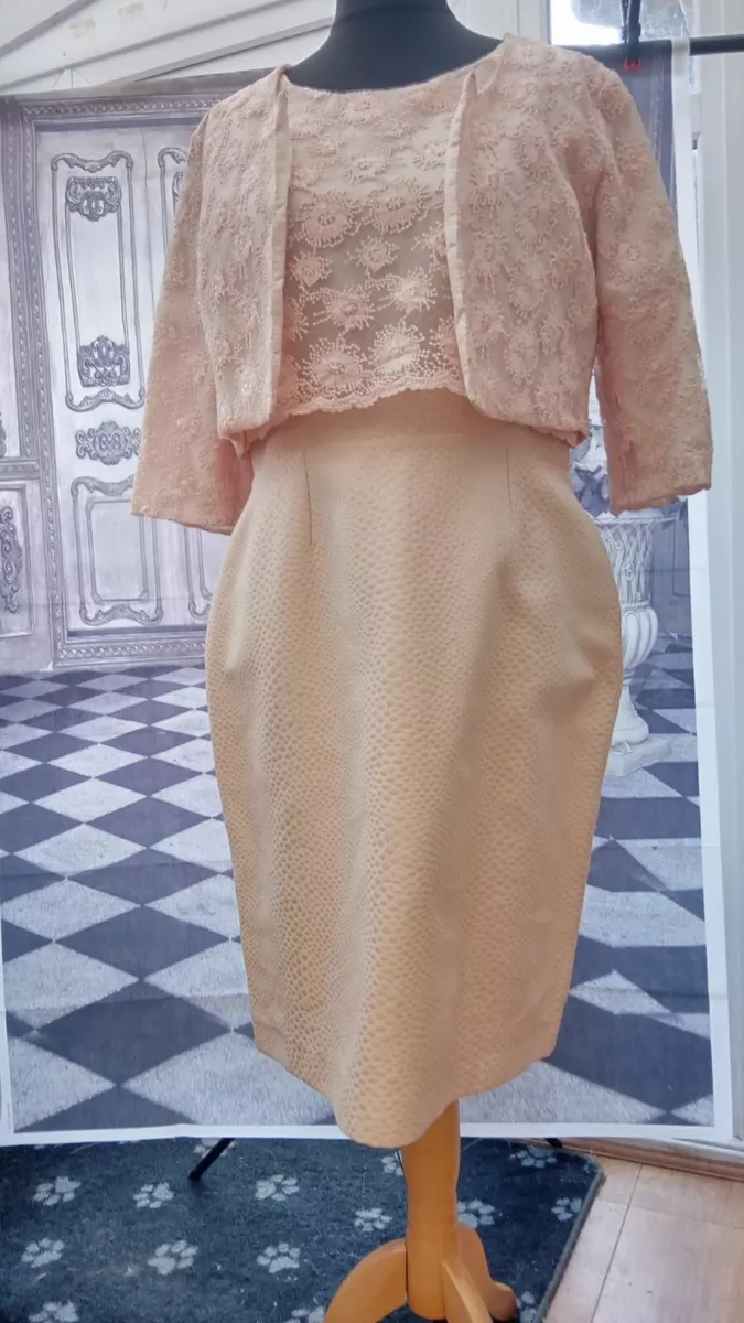 Beautiful Peach Shift Dress Bolero Jacket by Fee G Size 14