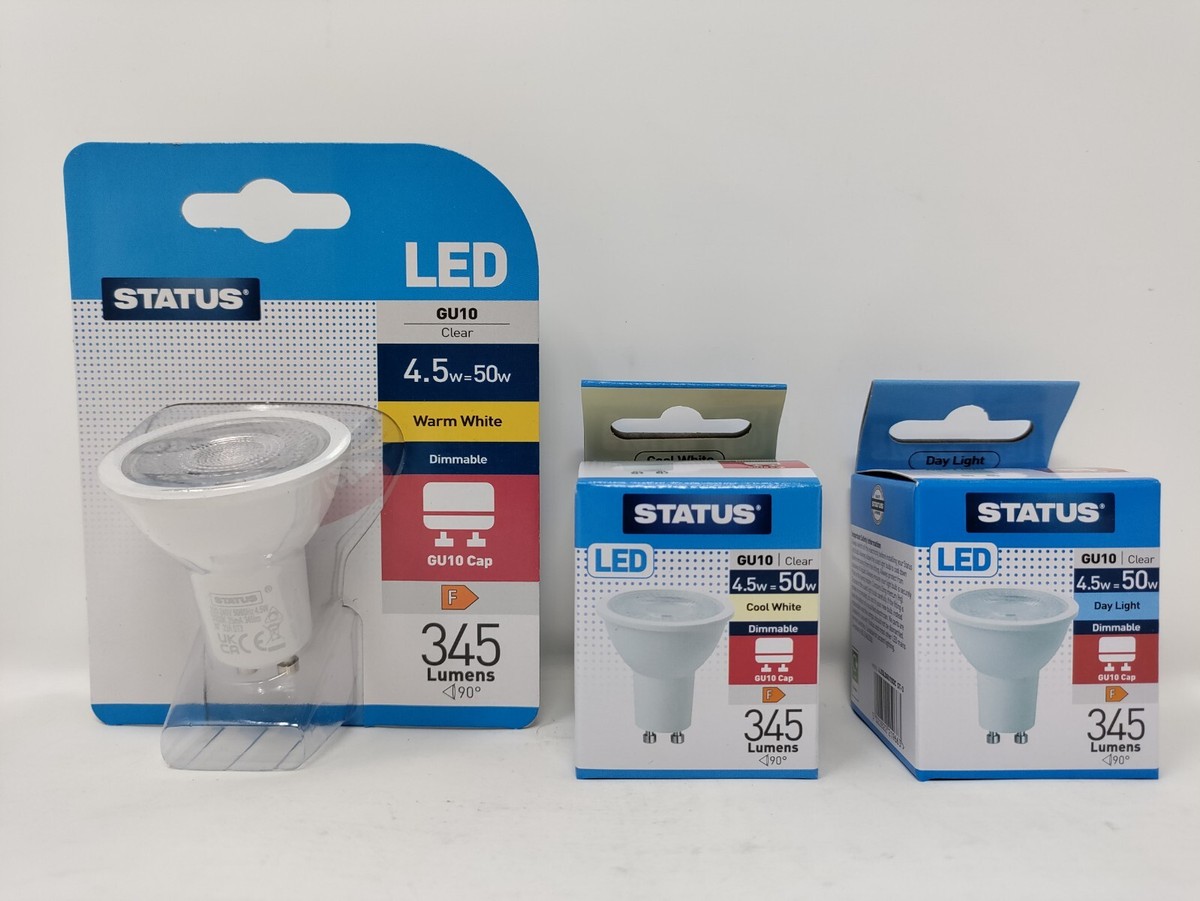 4.5w = 50w Dimmable LED GU10 Spotlight Bulbs 345 lumens Warm Cool