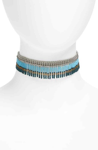 Nordstrom Treasure and Bond Samen Perlen Fransen Halsband Halskette Neu mit Etikett 49 blau Rhodiud - Bild 1 von 6