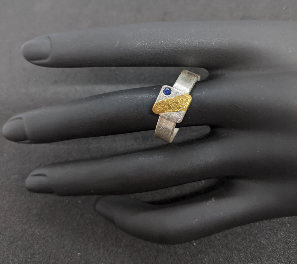 Ring mit blauem Saphir oder Smaragd Silber 925 Flamere Design by Dieter Fischer - Bild 4 von 4