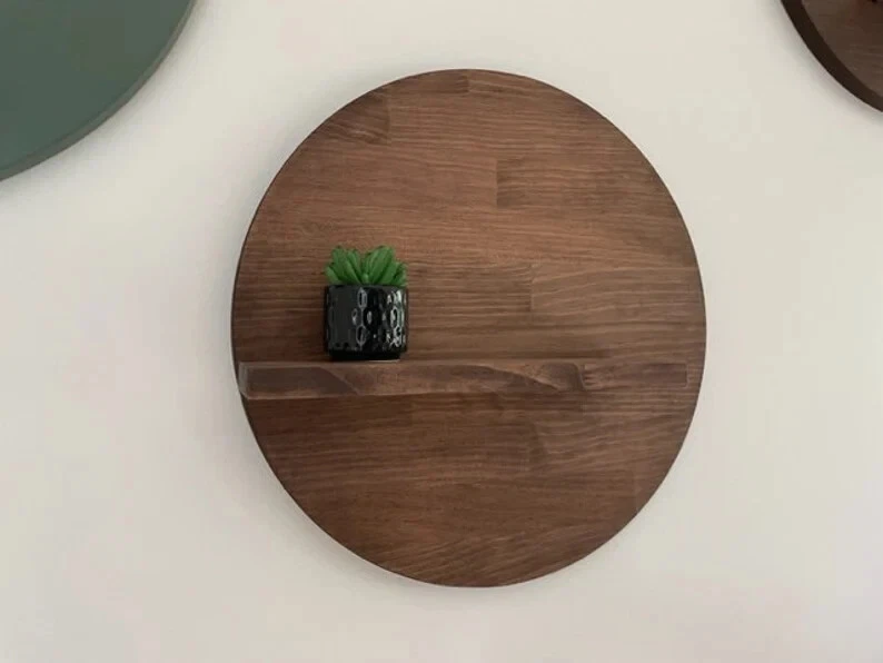 Round Wooden Polished Wall Mounted Rustic Self Home Decor floating shelves Gift