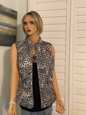 Charter Club Medium Leopard Black Gray Mock Diamond Quilted Zip Up Pocket Vest
