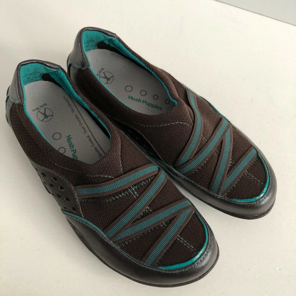 Hush Puppies Womens Sz 6 Shoes Slip On Comfort Brown Teal Clogs Body Shoe Flat - Image 2 of 4