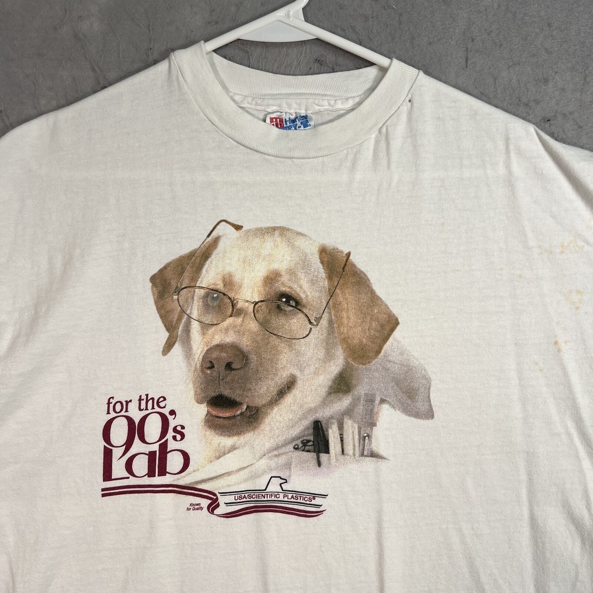 Vintage 90s US Scientific Plastics Labrador Retriever Dog T Shirt 