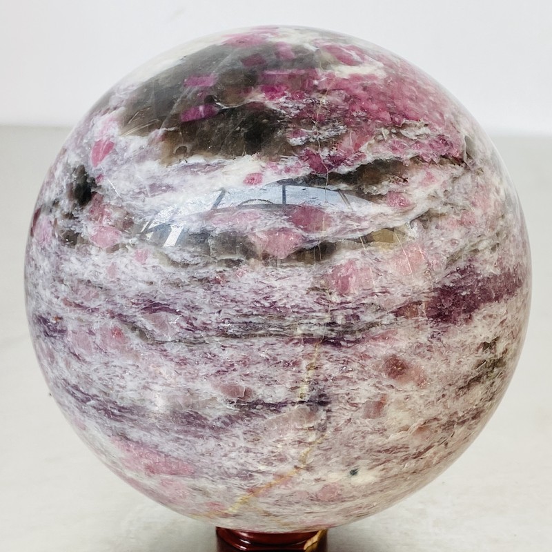 Natural Red Tourmaline Quartz Crystal Stone Sphere Ball Healing 3920G