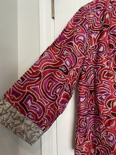 Chicos 2 Blazer Women Jacket Open Front Red Silver - Picture 3 of 6