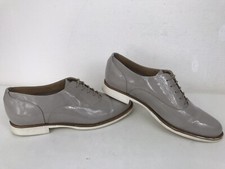 Office Girl Grey Patent Leather Oxford Lace Up Block Heel Flat Brogues Shoes 5