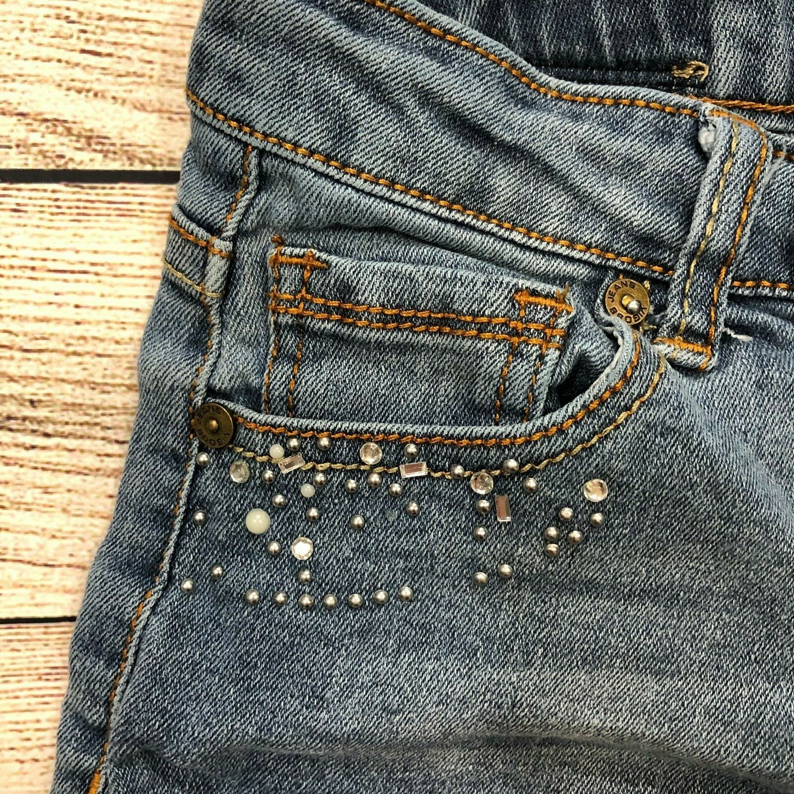 Girls VIGOSS Denim Jean Shorts Flap Pockets Size 10 Stretch Studded