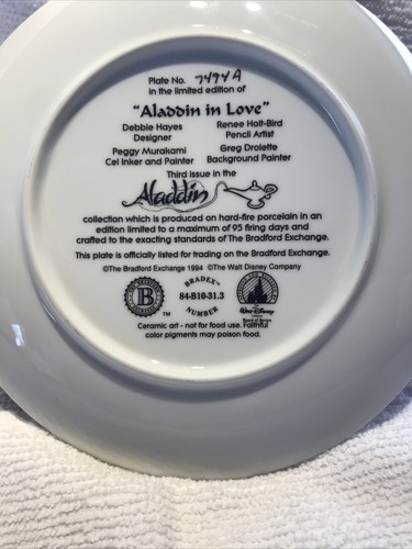 "Aladdin In Love" - Piatto da collezione Disney's Aladdin - The Bradford Exchange - Foto 2 di 3