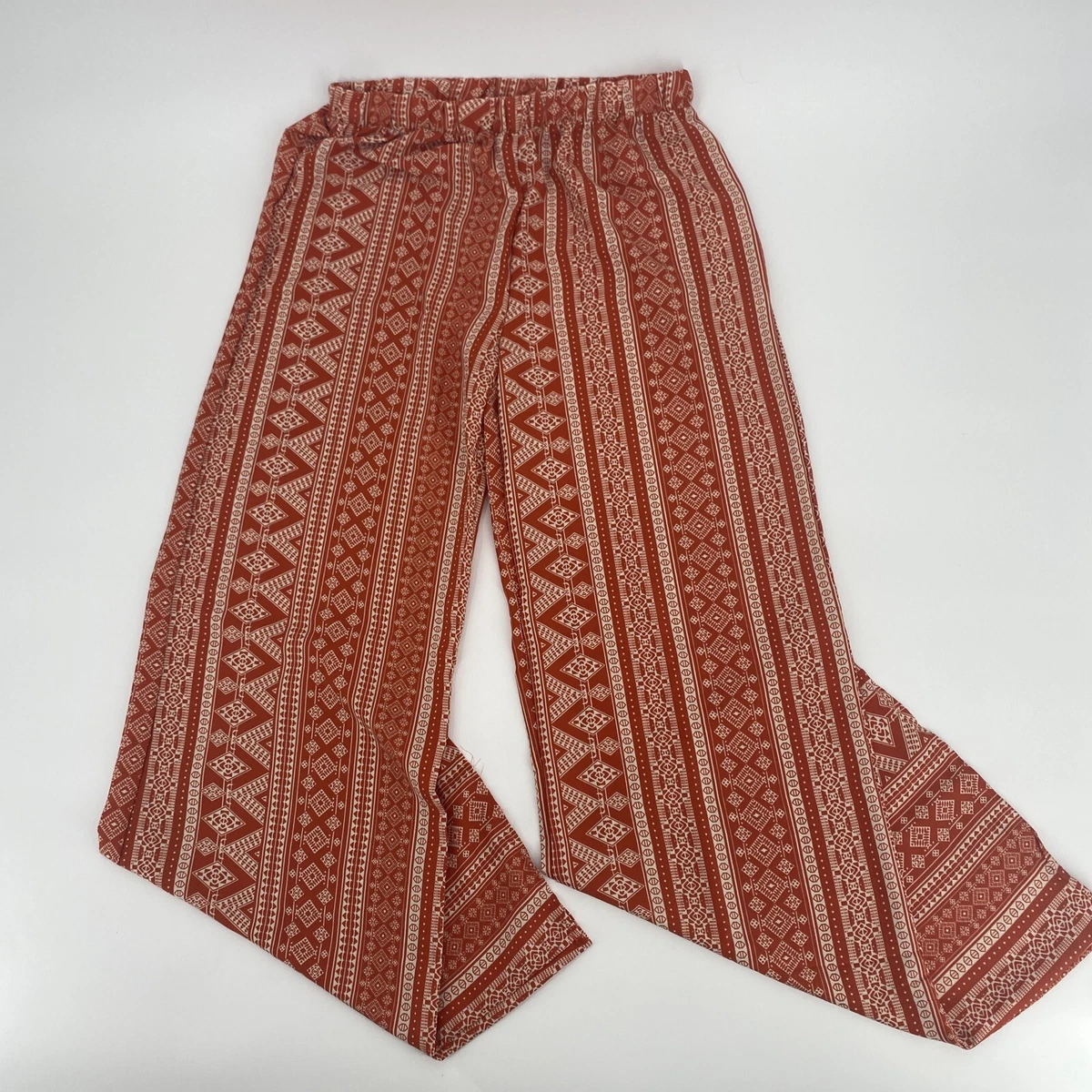 Flowy Boho Palazzo Pants Burnt Orange Fall Color Design Women's Size S