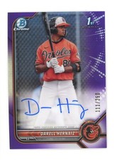 2022 BOWMAN CHROME 1ST PURPLE /250 AUTO DARELL HERNAIZ ORIOLES SHORTSTOP