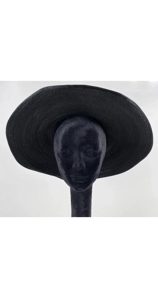 Rose Descat 20 世纪 30 年代复古黑色丝绸蝴蝶结和草宽边帽 — 第 4/4 张图片