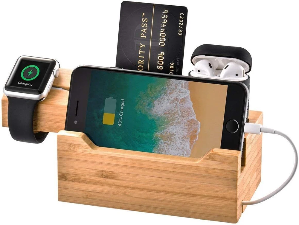 Bamboo Desktop 3 USB HUB Charging Dock Station Charger Holder Cradle Charge