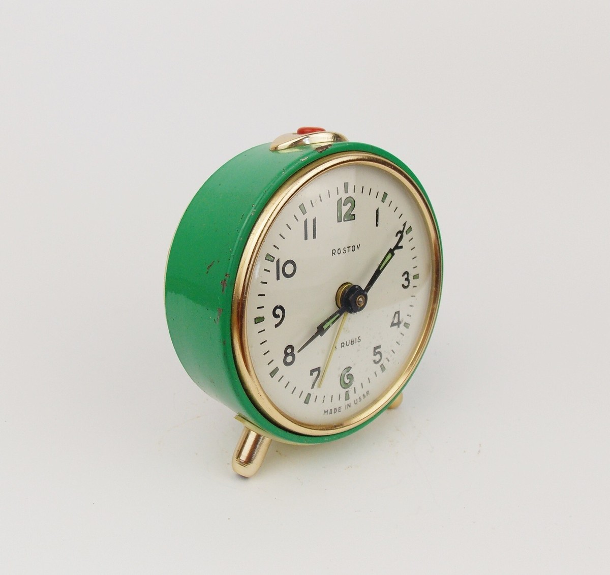 Vintage 1960s Alarm Clock ROSTOV Soviet USSR CCCP Green Table Desk
