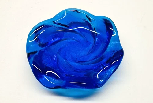 Vintage Fenton Blue Swirl  Art Glass Ashtray/Trinket Dish 5.25"