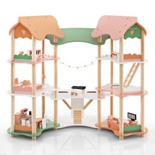 3-Tier Kids Wooden Dollhouse Pretend Play Toy Gift Kids w/32PCS of Accessories