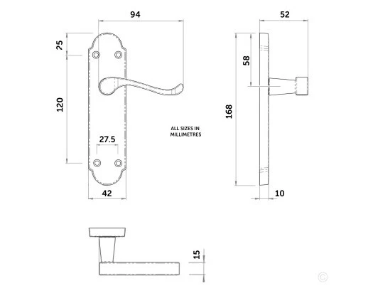 Door handles Chrome Polished Pack of 4 (pairs) Shaped Scroll 168mm x 42mm - Image 2 of 4