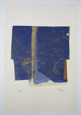 Signed collage/mixed media blue handmade paper #97/100 F Spiss?