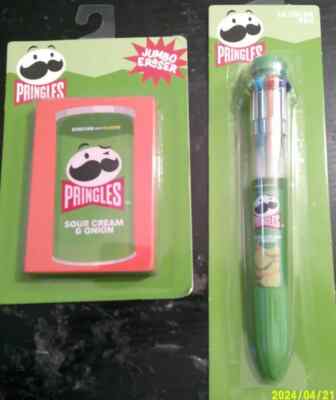 NEW GREEN PRINGLES CHIPS jumbo eraser & 10 assorted color pen Novelty gift