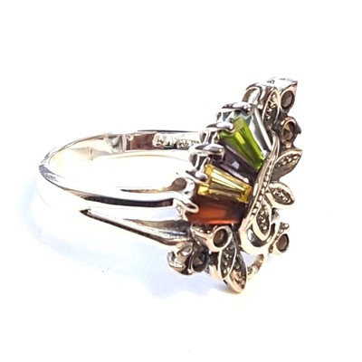 SIZE 6,7,8) MULTI STONES RING Amethyst Topaz Marcasite .925  Sterling Silver Multi Gemstone Ring size 8 Marcasite Amethyst Citrine Topaz .925 main image 0