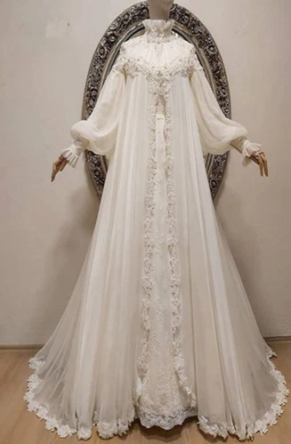 Vestido de novia medieval retro con cuello alto y mangas largas de encaje vestidos de novia - Imagen 6 de 10