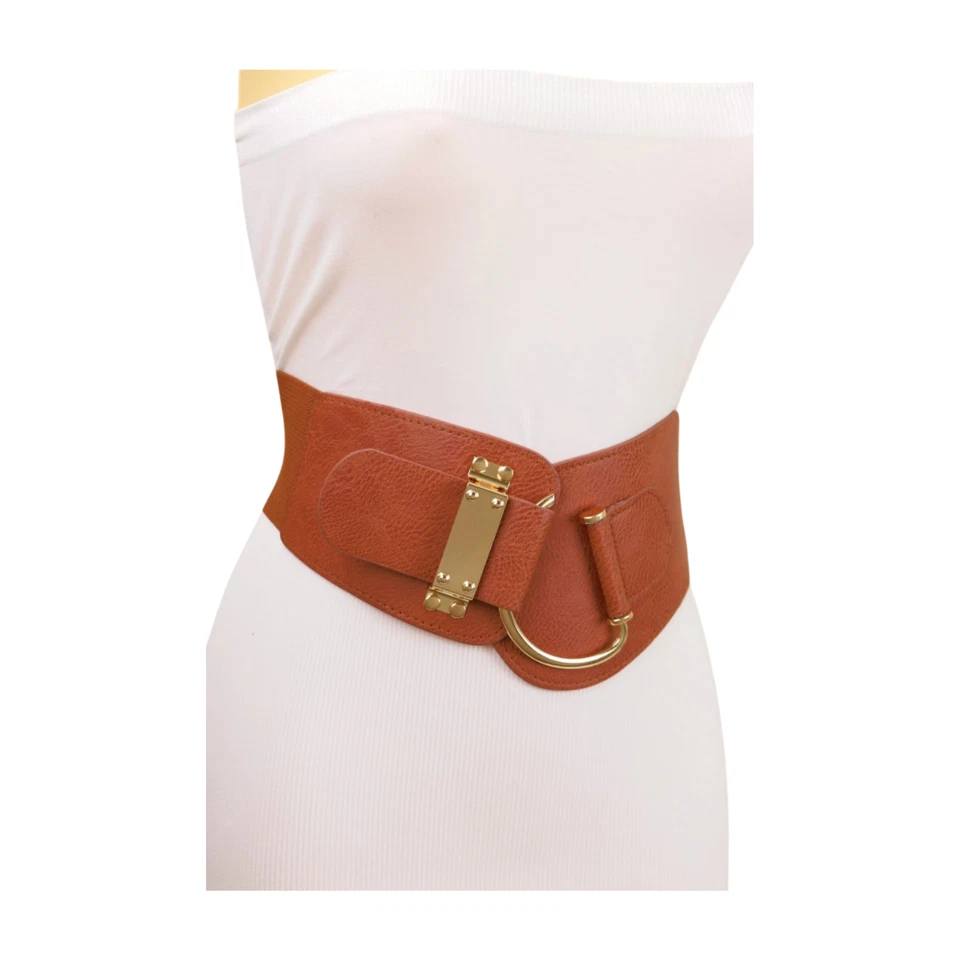 Женщин коричневый модный ремень эластичная лента золотой крюк пряжка регулируемый ремень подходит L XL - Изображение 2 из 4