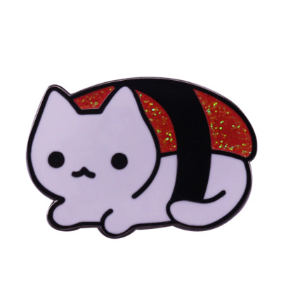 Sushi Cat White Kitten Red Glitter Cute Kawaii 1.1'' Lapel Enamel Pin US SELLER