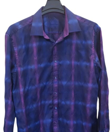 Bugatchi Uomo Mens XL Purple Geometric Flip Cuff Long Sleeve Button Up Shirt - Picture 1 of 9